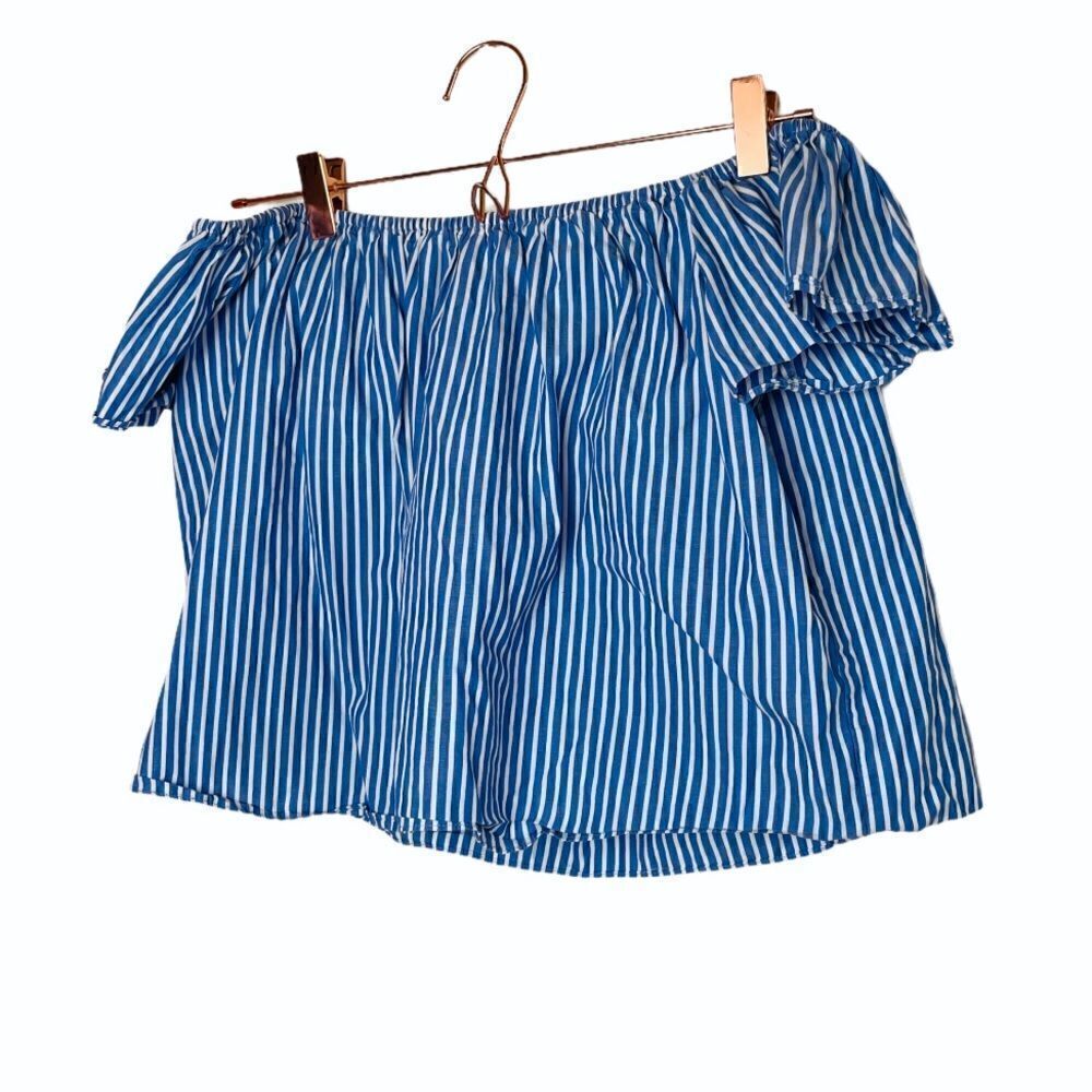 EUC Zara Blue Striped Off Shoulder Top Small - Picture 4 of 8